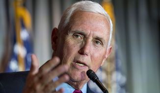 Former Vice President Mike Pence speaks at a Coolidge and the American Project luncheon in the Madison Building of the Library of Congress, Feb. 16, 2023, in Washington. (AP Photo/Alex Brandon) **FILE**