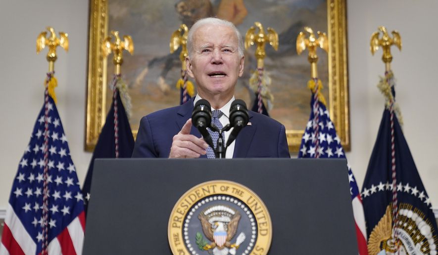 President Joe Biden speaks about the banking system in the Roosevelt Room of the White House, Monday, March 13, 2023 in Washington. (AP Photo/Andrew Harnik)