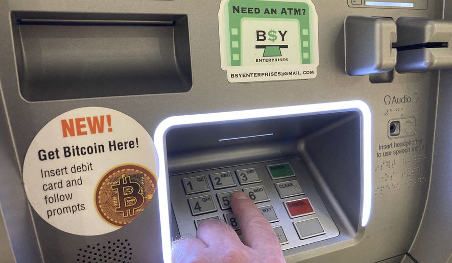 Bitcoin is for sale at an Automated Teller Machine at the Westfield Garden State Plaza shopping mall in Paramus, New Jersey, on Monday, March 13, 2023. (AP Photo/Ted Shaffrey)