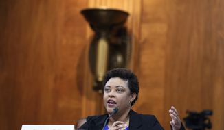 Office of Management and Budget Director Shalanda Young, testifies during a Senate committee on the President&#x27;s FY&#x27;24 budget proposal, Wednesday, March 15, 2023, on Capitol Hill in Washington. (AP Photo/Mariam Zuhaib)