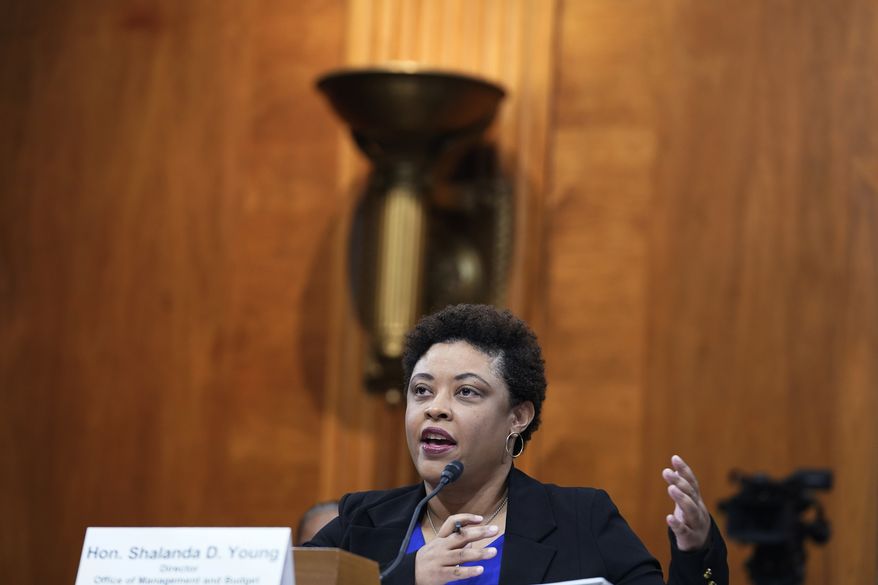 Office of Management and Budget Director Shalanda Young, testifies during a Senate committee on the President&#x27;s FY&#x27;24 budget proposal, Wednesday, March 15, 2023, on Capitol Hill in Washington. (AP Photo/Mariam Zuhaib)