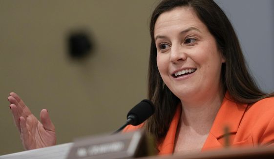 Rep. Elise Stefanik, R-N.Y., speaks during the House Select Committee on Intelligence annual open hearing on world wide threats at the Capitol in Washington, March 9, 2023. The first Republican presidential primaries are nearly a year away and the candidate field is unsettled. But already, a shadow contest of another sort is underway with several Republicans openly jockeying to position themselves as potential running mates to Donald Trump, the early front-runner for the nomination. (AP Photo/Carolyn Kaster, File)