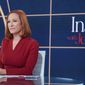 This image released by MSNBC shows host Jen Psaki on the set of her new show &quot;Inside with Jen Psaki&quot; in Washington. Psaki begins the weekly Sunday show this weekend. (William B. Plowman/NBC via AP)