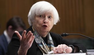 Treasury Secretary Janet Yellen testifies before the Senate Finance Committee about President Joe Biden&#x27;s proposed budget request for the fiscal year 2024, Thursday, March 16, 2023, on Capitol Hill in Washington. (AP Photo/Jacquelyn Martin) ** FILE **