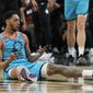 Phoenix Suns guard Cameron Payne (15) reacts after scoring a basket and getting fouled during the first half of an NBA basketball game against the Orlando Magic, Thursday, March 16, 2023, in Phoenix. (AP Photo/Rick Scuteri)