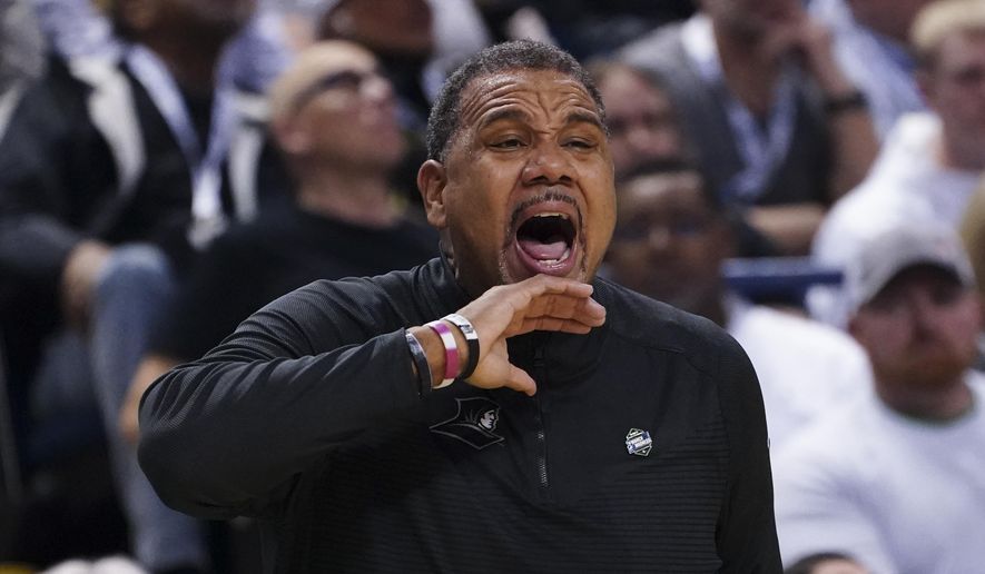 Providence head coach Ed Cooley shouts to his players on the court during the second half of a first-round college basketball game against the Kentucky in the NCAA Tournament on Friday, March 17, 2023, in Greensboro, N.C. (AP Photo/John Bazemore) **FILE**