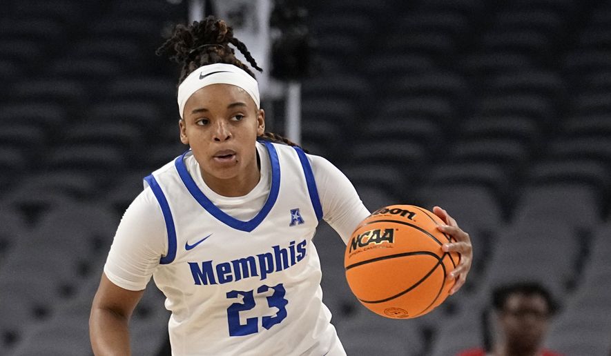 Memphis guard Jamirah Shutes advances the ball against East Carolina during an NCAA college basketball game in the semifinals of the American Athletic Conference Tournament, Wednesday, March 8, 2023, in Fort Worth, Texas. (AP Photo/Tony Gutierrez) **FILE**