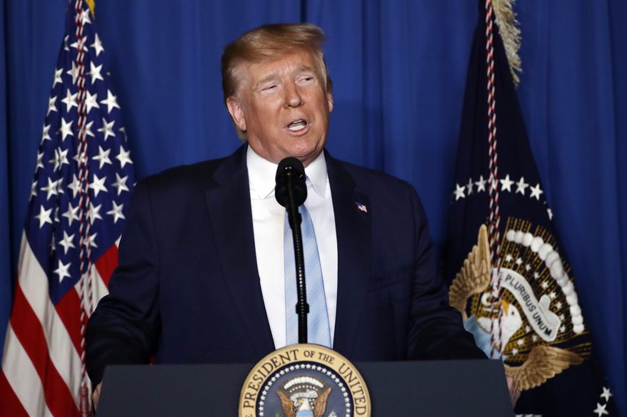 President Donald Trump speaks at his Mar-a-Lago estate on Jan. 3, 2019, in Palm Beach, Fla. Trump said in a social media post that he expects to be arrested Tuesday as a New York prosecutor is eyeing charges in a case examining hush money paid to women who alleged sexual encounters with the former president. Trump provided no evidence that suggested he was directly informed of a pending arrest and did not say how he knew of such plans. (AP Photo/ Evan Vucci, File)