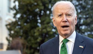 President Joe Biden speaks with reporters as he walks to Marine One upon departure from the South Lawn of the White House, Friday, March 17, 2023, in Washington. Biden is headed to Delaware. (AP Photo/Alex Brandon) **FILE**