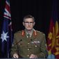 Chief of the Australian Defence Force Gen. Angus Campbell delivers the findings from the Inspector-General of the Australian Defence Force Afghanistan Inquiry, in Canberra, on Nov. 19, 2020. Police on Monday, March 20, 2022, arrested the first Australian veteran for an alleged murder in Afghanistan three years after a war crime investigation found that 19 Australian special forces soldiers could face charges for illegal conduct during the conflict.(Mick Tsikas/Pool Photo via AP, File)
