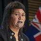 New Zealand Foreign Affairs Minister Nanaia Mahuta speaks during the post-Cabinet press conference in Wellington, New Zealand, Monday, March 7, 2022. Foreign Minister Mahuta will visit her counterpart Qin Gang in Beijing this week in the first trip by a New Zealand minister to China in four years, officials said Monday, March 20, 2023. (Mark Mitchell/Pool Photo via AP, File)
