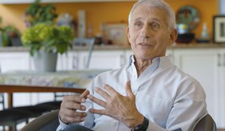 This image released by PBS shows Dr. Anthony Fauci in a scene from the documentary “American Masters: Dr. Tony Fauci,” premiering nationwide on PBS, Tuesday, March 21. (Topspin Content/Room 608/American Masters Pictures/PBS via AP)
