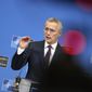 NATO Secretary General Jens Stoltenberg speaks during the launch of the NATO Secretary General&#x27;s Annual Report for 2022 at NATO headuarters in Brussels, Tuesday, March 21, 2023. (AP Photo/Virginia Mayo)