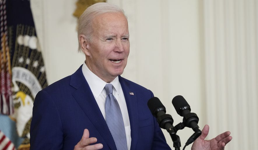 President Joe Biden speaks before presenting the 2021 National Humanities Medals and the 2021 National Medal of Arts at White House in Washington, Tuesday, March 21, 2023. (AP Photo/Susan Walsh)