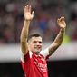 Arsenal&#x27;s Granit Xhaka celebrates their victory at the English Premier League soccer match between Arsenal and Crystal Palace at Emirates stadium in London, Sunday, March 19, 2023. (AP Photo/Kirsty Wigglesworth) **FILE**