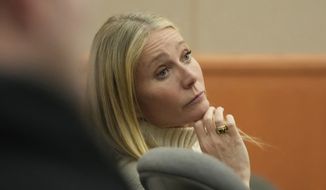 Actor Gwyneth Paltrow looks on as she sits in the courtroom on Tuesday, March 21, 2023, in Park City, Utah. Paltrow&#x27;s trial over a 2016 ski collision began in the Utah ski resort town of Park City, where she is accused of crashing into a skier at Deer Valley Resort. The man suing accuses the actress of skiing out of control leaving him with brain damage and four broken ribs. (AP Photo/Rick Bowmer, Pool)