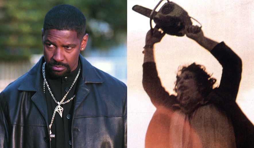 Denzel Washington as Detective Alonzo Harris in &quot;Training Day&quot; and Gunnar Hansen as Leatherface in &quot;The Texas Chainsaw Massacre,&quot; both films are available in the 4K disk format.