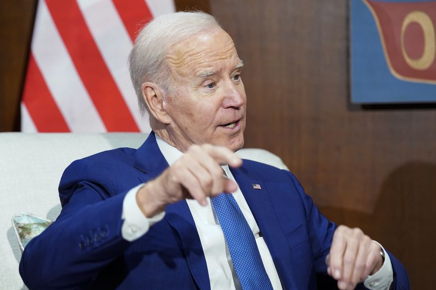 President Joe Biden speaks as he meets with Canada's Gov. Gen. Mary Simon and her husband Whit Fraser at Ottawa International Airport, Thursday, March 23, 2023, in Ottawa, Canada. (AP Photo/Andrew Harnik)