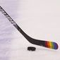 Florida Panthers center Eetu Luostarinen uses a stick with the LGBT pride flag on it before the start of an NHL hockey game against the Nashville Predators during Pride Day, Saturday, March 20, 2021, in Sunrise, Fla. The Chicago Blackhawks will not wear Pride-themed warmup jerseys before Sunday&#x27;s Pride Night game against Vancouver because of security concerns involving a Russian law that expands restrictions on activities seen as promoting LGBTQ rights in the country. (AP Photo/Wilfredo Lee, File) **FILE**