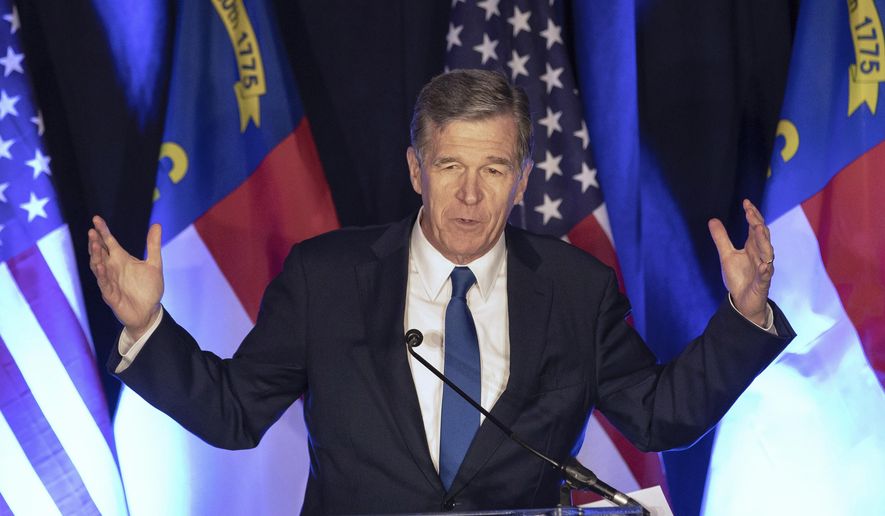 North Carolina Gov. Roy Cooper speaks at a primary election night event hosted by the North Carolina Democratic Party in Raleigh, N.C., May 17, 2022. A Medicaid expansion deal in North Carolina received final legislative approval Thursday, March 23, 2023, likely ending a decade of debate over whether the closely politically divided state should accept the federal government&#x27;s coverage for hundreds of thousands of low-income adults. (AP Photo/Ben McKeown, File)