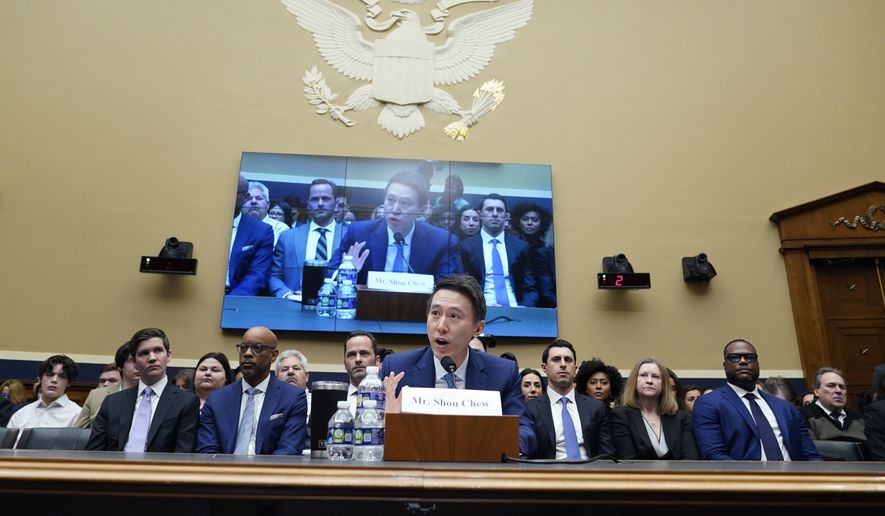 TikTok CEO Shou Zi Chew testifies during a hearing of the House Energy and Commerce Committee, on the platform&#x27;s consumer privacy and data security practices and impact on children, Thursday, March 23, 2023, on Capitol Hill in Washington. (AP Photo/Alex Brandon)