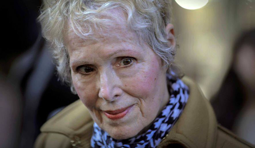 E. Jean Carroll talks to reporters outside a courthouse in New York, March 4, 2020. Jurors’ names will be kept secret at the upcoming trial of the writer’s rape lawsuit against former President Donald Trump, a judge ruled Thursday, March 23, 2023, citing “a very strong risk” they would otherwise face harassment and more. Anonymous juries are unusual, particularly outside criminal cases. The Associated Press and the Daily News of New York objected to the plan for Carroll&#x27;s civil case. (AP Photo/Seth Wenig, File)