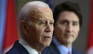 President Joe Biden speaks during a news conference with Canadian Prime Minister Justin Trudeau, Friday, March 24, 2023, in Ottawa, Canada. (Justin Tang/The Canadian Press via AP)