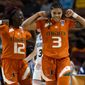Miami&#x27;s Ja&#x27;Leah Williams (12) and Destiny Harden (3) celebrate after Harden scored against Villanova in the first half of a Sweet 16 college basketball game of the NCAA Tournament in Greenville, S.C., Friday, March 24, 2023. (AP Photo/Mic Smith)