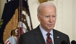 President Joe Biden pauses as he speaks about the school shooting in Nashville during an SBA Women&#x27;s Business Summit in the East Room of the White House, Monday, March 27, 2023, in Washington. Biden has called on Congress again to pass his assault weapons ban in the wake of the Nashville shooting. (AP Photo/Alex Brandon)