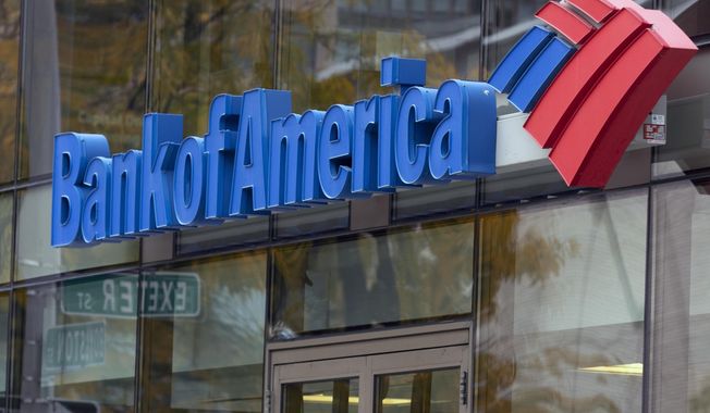 The Bank of America logo is seen on a branch office, Oct. 14, 2022, in Boston. (AP Photo/Michael Dwyer) **FILE**