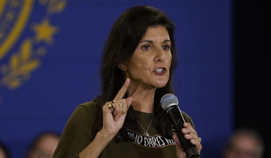 Republican presidential candidate, former Ambassador to the United Nations Nikki Haley during a campaign stop Monday, March 27, 2023, in Dover, N.H. (AP Photo/Charles Krupa)