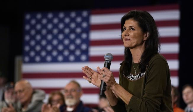 Republican presidential candidate, former ambassador to the United Nations Nikki Haley during a campaign stop Monday, March 27, 2023, in Dover, N.H. (AP Photo/Charles Krupa) ** FILE **