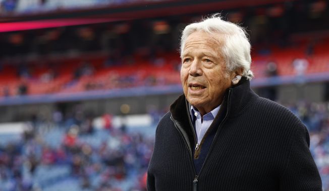 New England Patriots owner Robert Kraft walks the field during practice before an NFL football game against the Buffalo Bills, Sunday, Jan. 8, 2023, in Orchard Park, N.Y. On Monday, March 27, 2023, Kraft launched a $25-million national ad campaign against antisemitism. (AP Photo/Jeffrey T. Barnes, File)