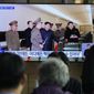 A TV screen shows an image of North Korean leader Kim Jong-un during a news program at the Seoul Railway Station in Seoul, South Korea, Tuesday, March 28, 2023. North Korea on Tuesday claimed it again detonated mock warheads during tests of nuclear-capable missiles and a purported underwater attack drone this week as leader Kim Jong Un called for his nuclear scientists to ramp up production of weapons-grade material to support a rapid expansion of delivery means. (AP Photo/Ahn Young-joon)