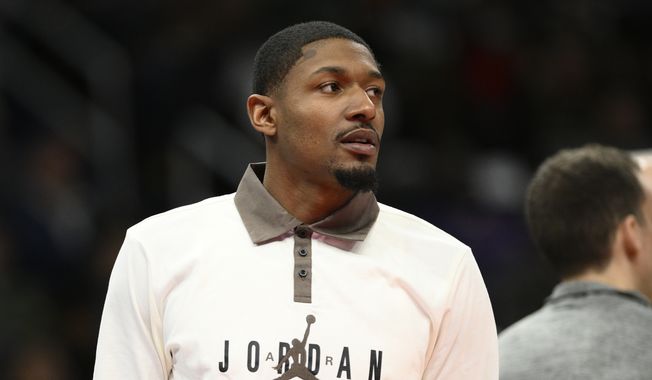 Washington Wizards guard Bradley Beal looks on during the first half of an NBA basketball game against the Boston Celtics, Tuesday, March 28, 2023, in Washington. (AP Photo/Nick Wass) **FILE**