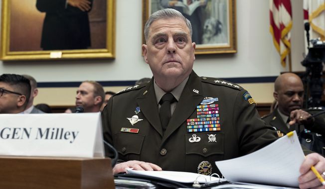 Chairman of the Joint Chiefs of Staff Gen. Mark Milley, testifies before the House Armed Services Committee on the fiscal year 2024 budget request of the Department of Defense, on Capitol Hill in Washington, Wednesday, March 29, 2023. (AP Photo/Jose Luis Magana)