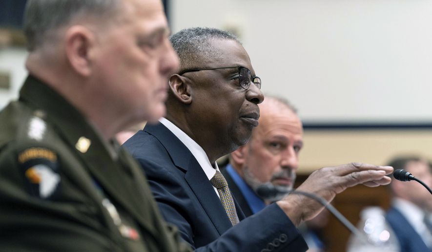 Secretary of Defense Lloyd Austin testifies before the House Armed Services Committee on the fiscal year 2024 budget request of the Department of Defense, on Capitol Hill in Washington, Wednesday, March 29, 2023. (AP Photo/Jose Luis Magana)