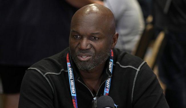 Tampa Bay Buccaneers head coach Todd Bowles speaks during the NFC head coaches availability at the NFL football meetings, Tuesday, March 28, 2023, in Phoenix. (AP Photo/Matt York)