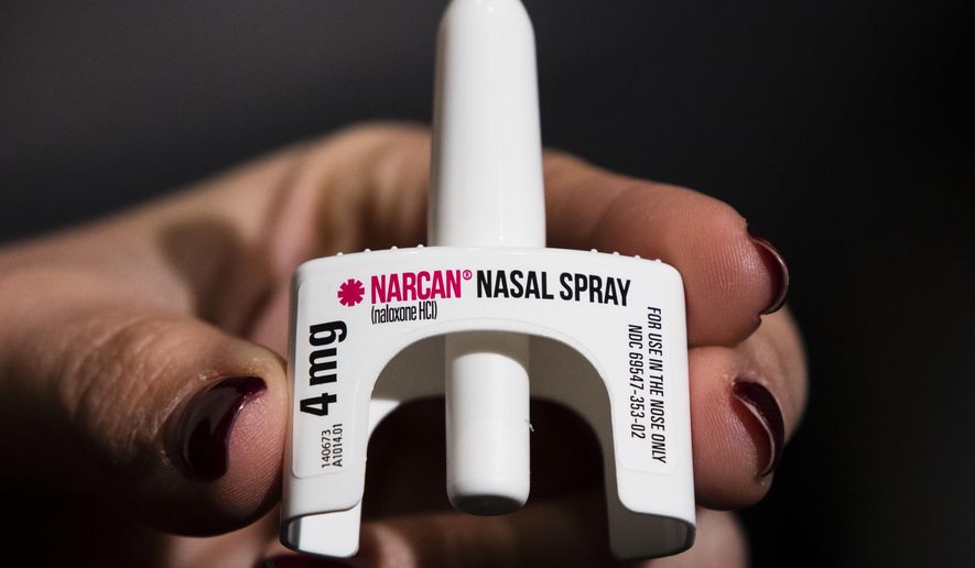 The overdose-reversal drug Narcan is displayed during training for employees of the Public Health Management Corporation (PHMC), Dec. 4, 2018, in Philadelphia. The U.S. Food and Drug Administration has approved selling the overdose antidote naloxone over-the-counter, Wednesday, March 29, 2023, marking the first time an opioid treatment drug will be available without a prescription. (AP Photo/Matt Rourke, File)