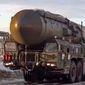 This photo made from video provided by the Russian Defense Ministry Press Service on Wednesday, March 29, 2023, shows a Yars missile launcher of the Russian armed forces being driven in an undisclosed location in Russia. The Russian military on Wednesday launched drills of its strategic missile forces, deploying Yars mobile launchers in Siberia in a show of the country&#x27;s massive nuclear capability amid the fighting in Ukraine. (Russian Defense Ministry Press Service via AP)