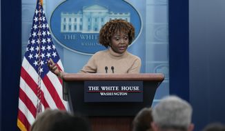 White House press secretary Karine Jean-Pierre speaks during the daily briefing at the White House in Washington, Thursday, March 30, 2023. (AP Photo/Susan Walsh)