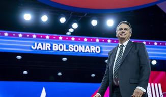 Former Brazilian President Jair Bolsonaro attends the Conservative Political Action Conference, CPAC 2023, Saturday, March 4, 2023, at National Harbor in Oxon Hill, Md. (AP Photo/Alex Brandon)