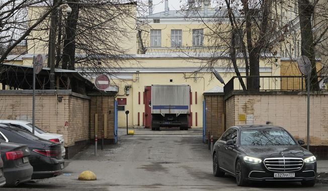 An entrance of the Lefortovo prison, in Moscow, Russia, Thursday, March 30, 2023. (AP Photo/Alexander Zemlianichenko)