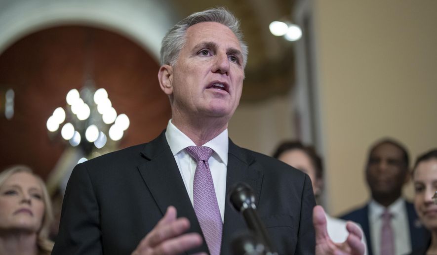 House Speaker Kevin McCarthy, R-Calif., talks to reporters at the Capitol in Washington, March 24, 2023. (AP Photo/J. Scott Applewhite, File)