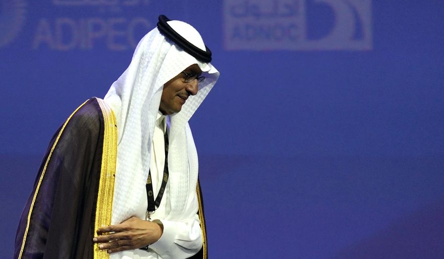 Saudi Arabia's Energy Minister Prince Abdulaziz bin Salman leaves the podium after his speech at the Abu Dhabi International Petroleum Exhibition & Conference in Abu Dhabi, United Arab Emirates, on Oct. 31, 2022. Major oil-producing countries led by Saudi Arabia and Russia have said they're throttling back supplies of crude — again. And this time, the decision to cut back was a surprise that is underlining worries about where the global economy might be headed. (AP Photo/Kamran Jebreili, File)