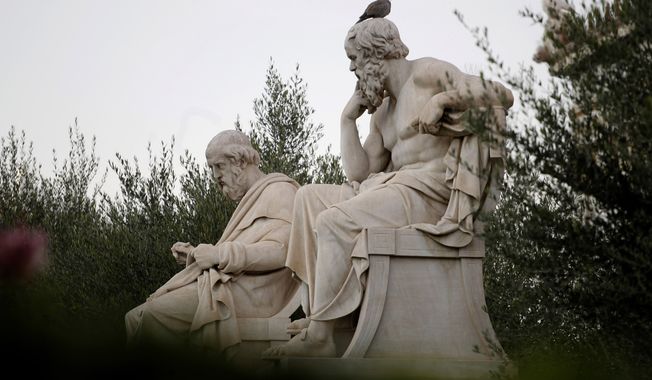 Socrates (right) and Plato are among the ancient Greek philosophers who built the foundations of Western scholarship. Their wisdom is now fading on American college campuses. (Associated Press)