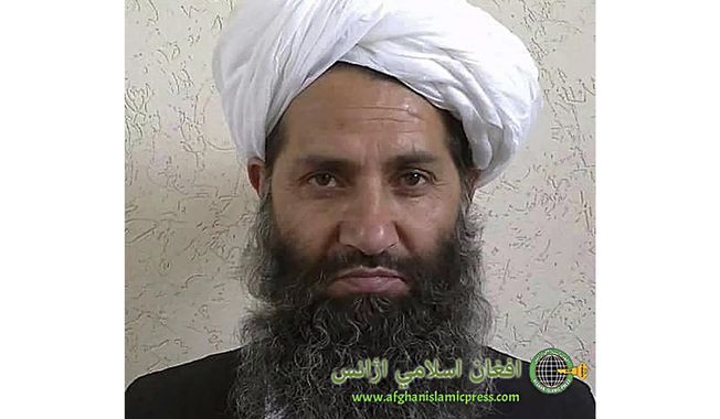 In this undated photo from an unknown location, released in 2016, the leader of the Afghanistan Taliban Mawlawi Hibatullah Akhundzada poses for a portrait. The Taliban&#x27;s supreme leader says, on Wednesday, April 12, 2023, Afghanistan will be ruined without justice, in a rare audio message shared on social media. Hibatullah Akhundzada, an Islamic scholar, almost never appears in public and hardly ever leaves the Taliban heartland in southern Kandahar province. (Afghan Islamic Press via AP, File)