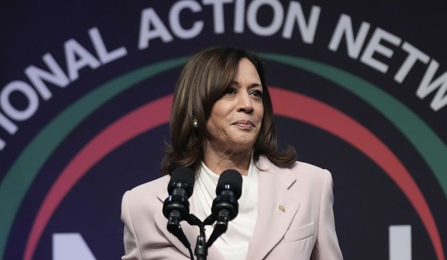 Vice President Kamala Harris speaks during the National Action Network convention in New York, Friday, April 14, 2023. (AP Photo/Seth Wenig)