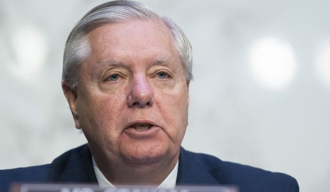 Ranking members Lindsey Graham, R-S.C., speaks during a Senate Judiciary Committee hearing on Russia&#x27;s actions during the war with Ukraine, Wednesday, April 19, 2023, on Capitol Hill in Washington. (AP Photo/Manuel Balce Ceneta)