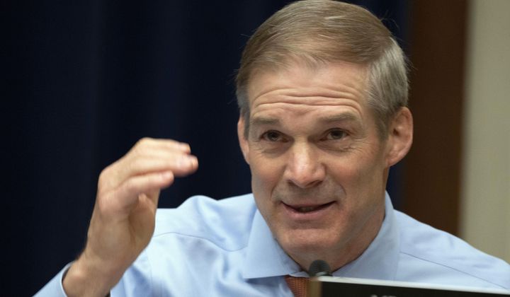 Rep. Jim Jordan, R-Ohio, speaks during a House Select Subcommittee hearing, Tuesday, April 18, 2023, on Capitol Hill in Washington. Federal Judge Mary Kay Vyskocil, weighing whether House Republicans can question a former prosecutor about the Manhattan criminal case against former President Donald Trump, posed dozens of questions, in New York, Wednesday, April 19, 2023, to lawyers on both sides, asking them to parse thorny issues of sovereignty, separation of powers and Congressional oversight arising from Trump&#x27;s historic indictment. (AP Photo/Manuel Balce Ceneta, File)